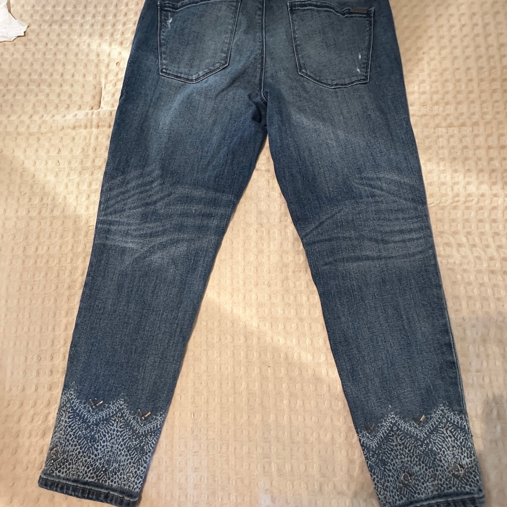 White House Black Market Blue Skinny Jeans with Patterned Cuffs
